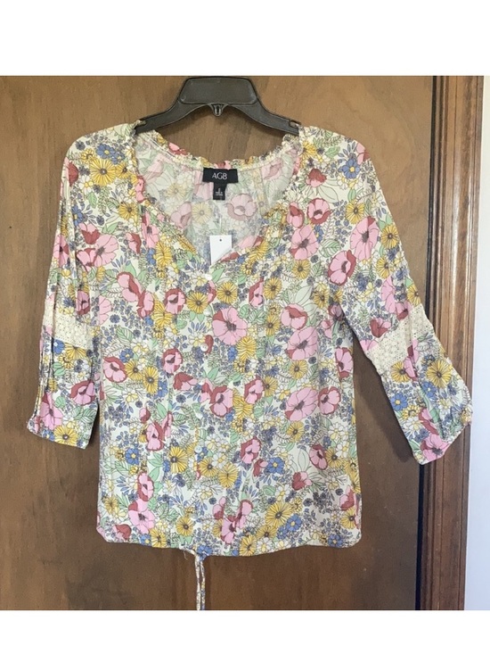 AGB Tops - AGB floral print lightweight boho top with crochet detail size S